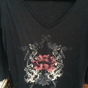 Black Graphic Long Sleeve Tee with Ornate Design